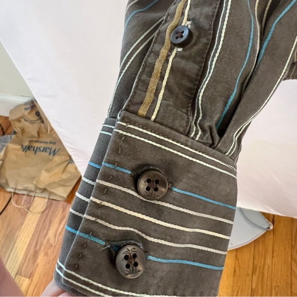 Tommy Bahama Shirt Mens L Large Silk Brown Striped Long Sleeve Button Up Casual - Picture 4 of 4